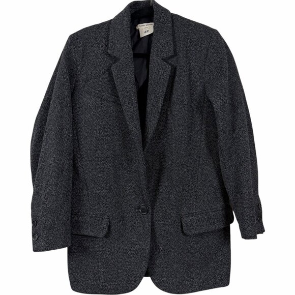 Isabel Marant Pour H&M Salt & Pepper Tweed Wool Blazer Office Career Boxy Size 2 - Picture 2 of 9